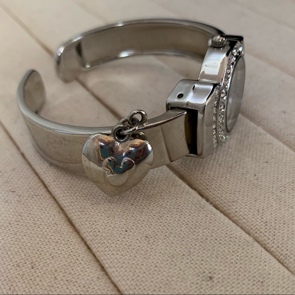 Louis Arden Cuff Watch Silver Round Rhinestone Face Hanging Mickey Heart New Bat - Picture 2 of 9